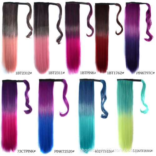 Wholesale Messy Curly Wrap Around Hair Piece Ponytail 100g Natural Wavy Curly Clip In Synthetic Hair Ponytails Extensions